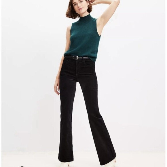 Loft Black Five Pocket Slim Flare High Rise Velvet Pants Women’s Size 27 New - Picture 1 of 13